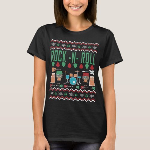 Rock Band Ugly Xmas Rock Christmas Design for Musi T_Shirt