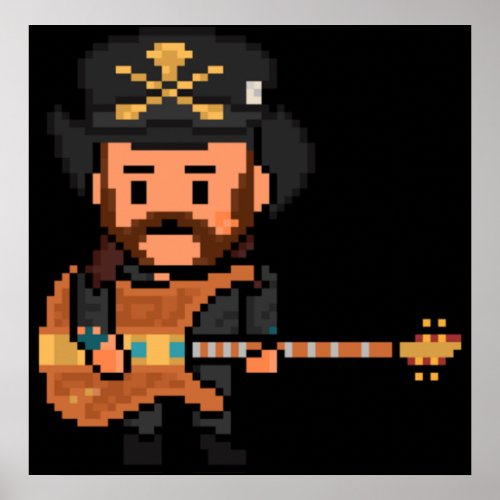 Rock Battle Pixel Metal Ace Bass Player Poster
