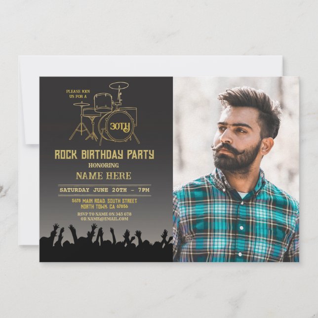 Rock Birthday Party Festival Photo Music Invite (Front)