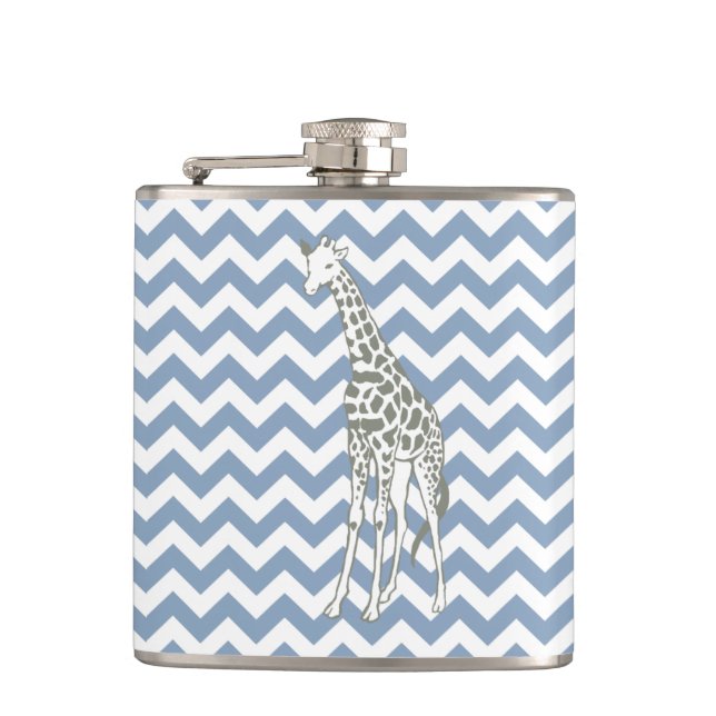Rock Blue Safari Chevron with Pop Art Giraffe Flask (Front)
