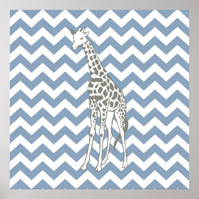 Rock Blue Safari Chevron with Pop Art Giraffe Poster (Front)
