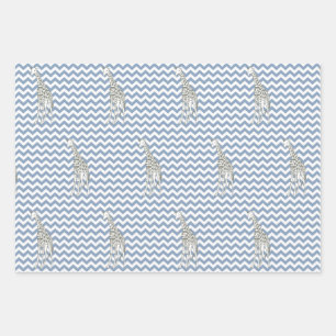 Rock Blue Safari Chevron with Pop Art Giraffe Wrapping Paper Sheets