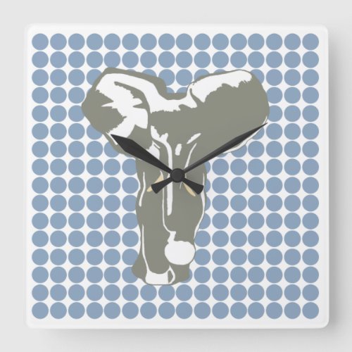 Rock Blue Safari Dot with Pop Art Elephant Square Wall Clock