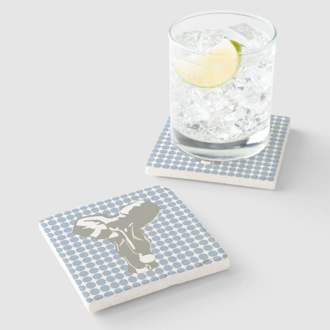 Rock Blue Safari Dot with Pop Art Elephant Stone Coaster (Side)
