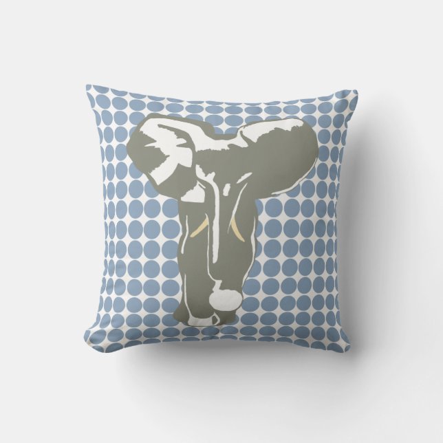 Rock Blue Safari Dot with Pop Art Elephant Throw Pillow (Front)