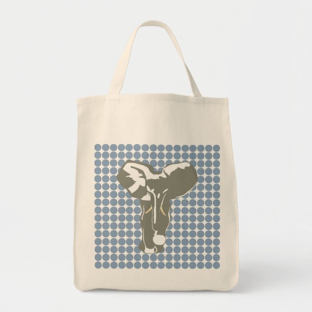 Rock Blue Safari Dot with Pop Art Elephant Tote Bag (Front)