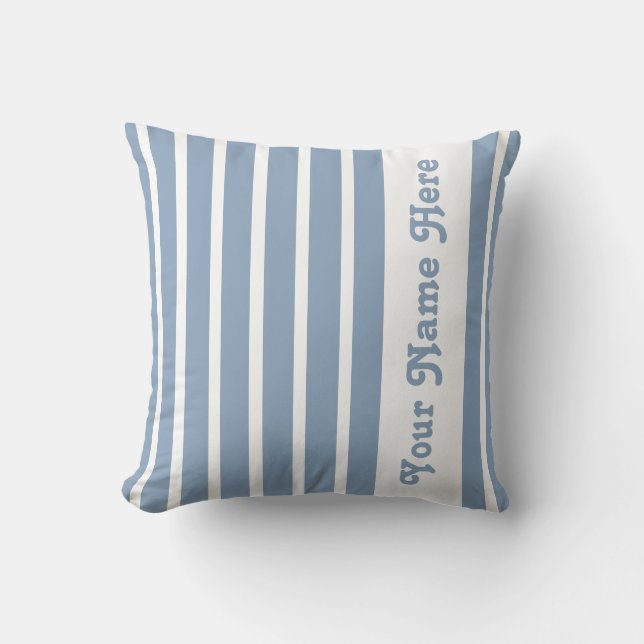 Rock Blue Safari Stripe Pillow with name (Front)