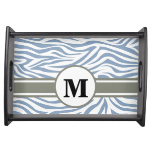 Rock Blue Safari Zebra with Monogram Serving Tray