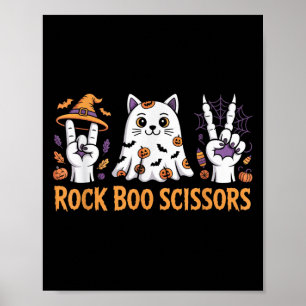 Rock Boo Scissors Cat Halloween Shirt Kids Game Co Poster