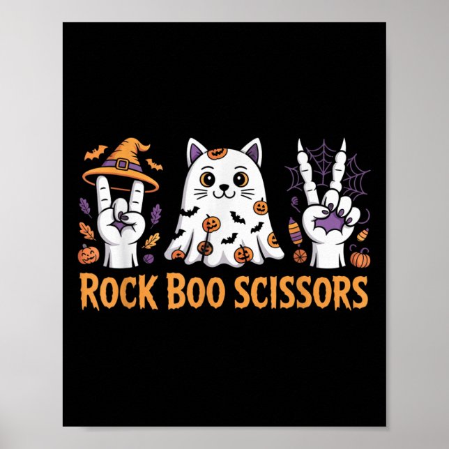 Rock Boo Scissors Cat Halloween Shirt Kids Game Co Poster (Front)