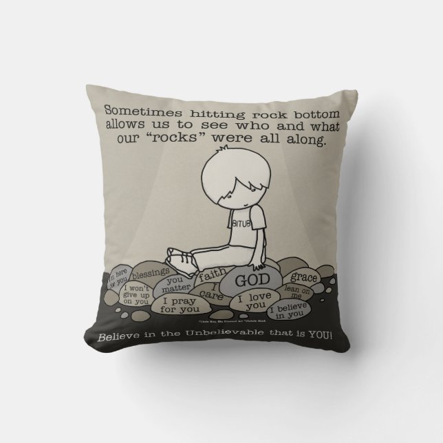 Rock Bottom Throw Pillow (Front)