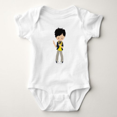 Rock Boy Black Hair Microphone Band Singer Baby Bodysuit