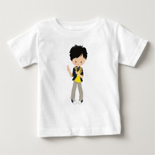 Rock Boy Black Hair Microphone Band Singer Baby T_Shirt