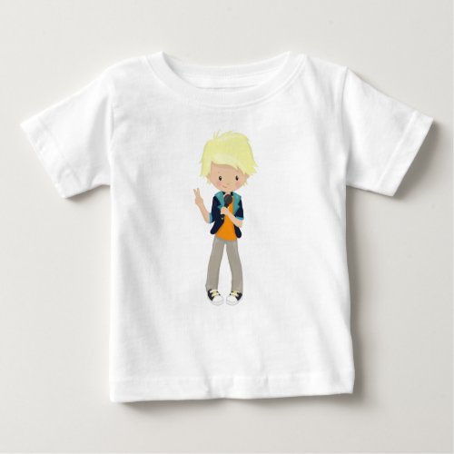 Rock Boy Blond Hair Band Singer Microphone Baby T_Shirt