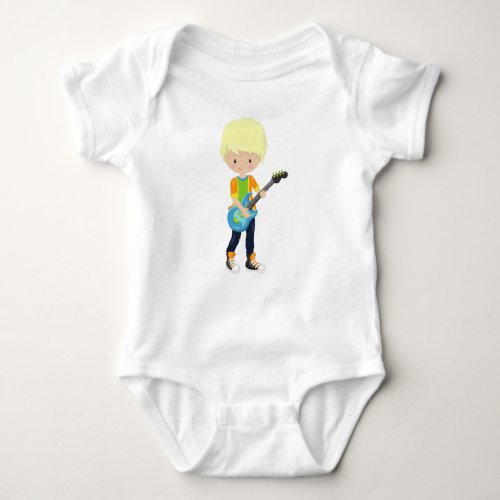 Rock Boy Blond Hair Guitar Player Band Music Baby Bodysuit