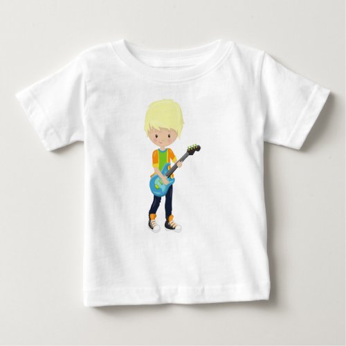 Rock Boy Blond Hair Guitar Player Band Music Baby T_Shirt