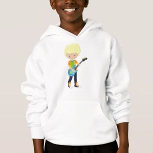 Rock Boy, Blond Hair, Guitar Player, Band, Music Hoodie