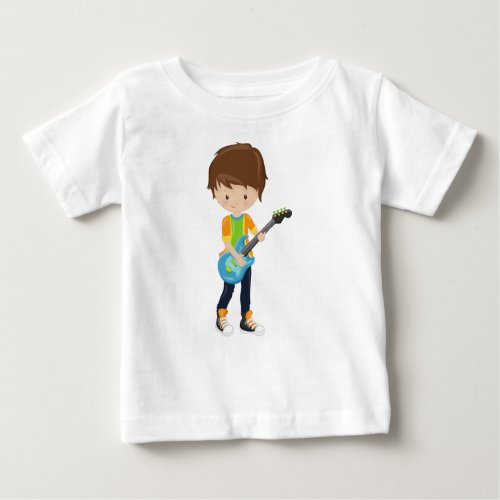 Rock Boy Brown Hair Guitar Player Band Music Baby T_Shirt