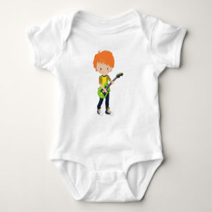 Rock Boy, Orange Hair, Band, Music, Guitar Player Baby Bodysuit