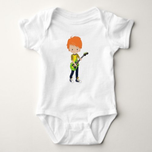 Rock Boy Orange Hair Band Music Guitar Player Baby Bodysuit
