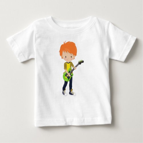 Rock Boy Orange Hair Band Music Guitar Player Baby T_Shirt
