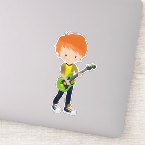 Rock Boy Orange Hair Band Music Guitar Player Sticker