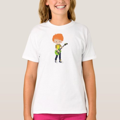 Rock Boy Orange Hair Band Music Guitar Player T_Shirt