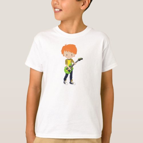 Rock Boy Orange Hair Band Music Guitar Player T_Shirt