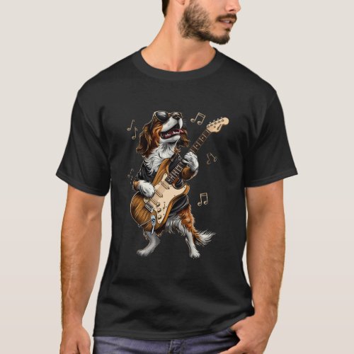 Rock Brittany Dog Playing Guitar Funny Guitar Brit T-Shirt