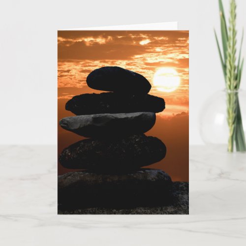 rock cairn with sunset sky card