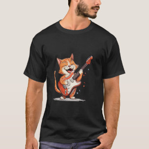 Rock Cat Musician, Cat Guitar Design, Cat Playing  T-Shirt
