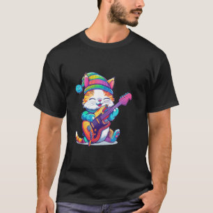 Rock Cat Musician, Cat Guitar Design, Cat Playing  T-Shirt