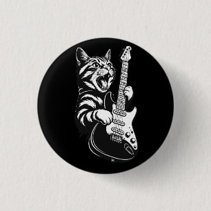 Rock Cat Playing Electric Guitar Cool Music Love Button