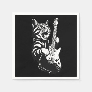 Rock Cat Playing Electric Guitar Cool Music Love Napkins