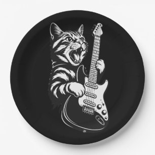 Rock Cat Playing Electric Guitar Cool Music Love Paper Plates