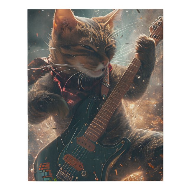 Rock Cat Playing Guitar Canvas Print (Front)