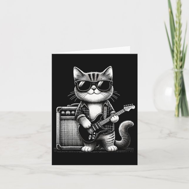 Rock Cat Playing Guitar  Card (Front)