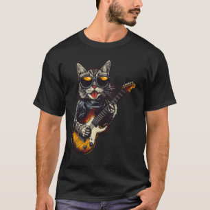 Rock Cat Playing Guitar Funny Cat Lover T-Shirt