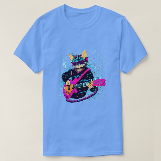 Rock Cat Playing Guitar Funny Guitar Cat (17) T-Shirt (Design Front)