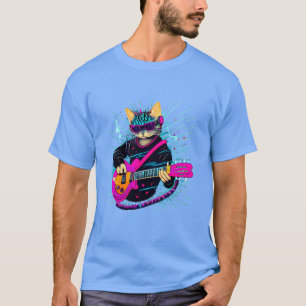 Rock Cat Playing Guitar Funny Guitar Cat (17) T-Shirt