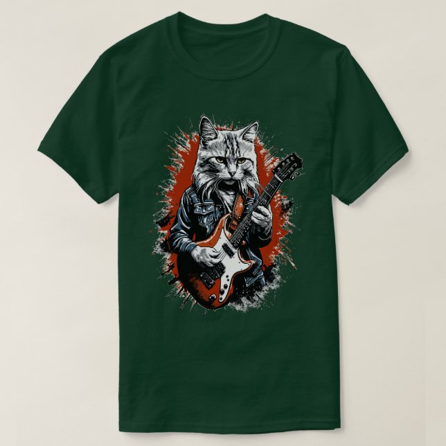 Rock Cat Playing Guitar Funny Guitar Cat (18) T-Shirt (Design Front)