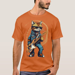 Rock Cat Playing Guitar Funny Guitar Cat (21) T-Shirt