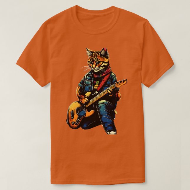 Rock Cat Playing Guitar Funny Guitar Cat (24) T-Shirt (Design Front)