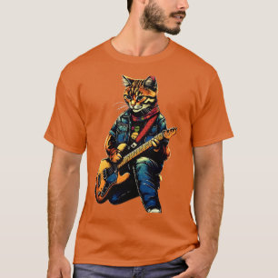 Rock Cat Playing Guitar Funny Guitar Cat (24) T-Shirt