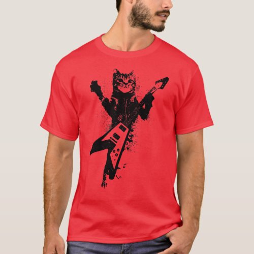 Rock Cat Playing Guitar Funny Guitar Cat 31 T_Shirt