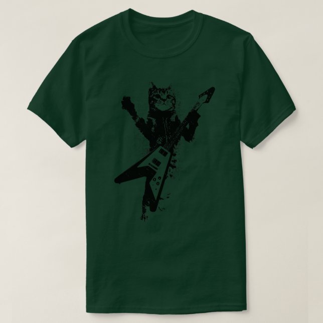 Rock Cat Playing Guitar Funny Guitar Cat (31) T-Shirt (Design Front)