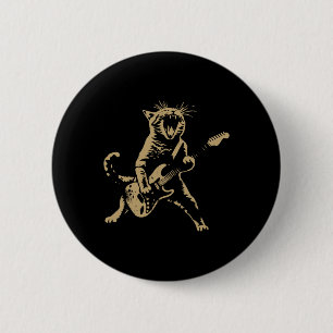 Rock Cat Playing Guitar - Funny Guitar Cat Button