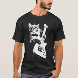 Rock Cat Playing Guitar - Funny Guitar T-Shirt