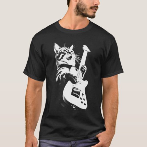 Rock Cat Playing Guitar _ Funny Guitar T_Shirt