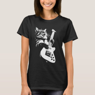 Rock Cat Playing Guitar, Kitten Plays Guitarist Ro T-Shirt